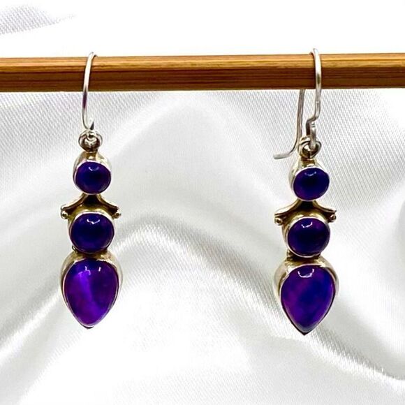 YYx Amethyst & Sterling 925 Silver Dangle Earrings - Picture 4 of 10
